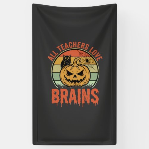 Halloween Teacher Brains Vintage Pumpkin Owl Banner