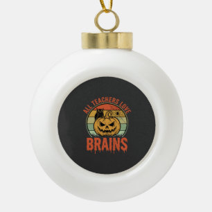 Halloween Teacher Brains Vintage Pumpkin Owl Ceramic Ball Christmas Ornament