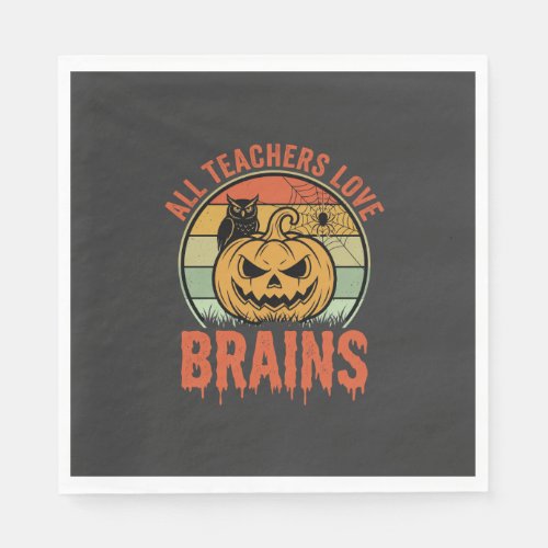 Halloween Teacher Brains Vintage Pumpkin Owl Napkins