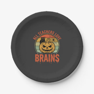 Halloween Teacher Brains Vintage Pumpkin Owl Paper Plates