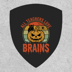 Halloween Teacher Brains Vintage Pumpkin Owl Patch