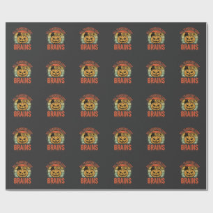 Halloween Teacher Brains Vintage Pumpkin Owl Wrapping Paper