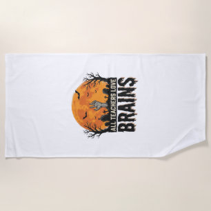 Halloween Teacher Brains Vintage Vector Design_1 Beach Towel