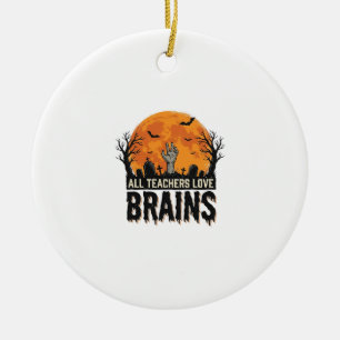 Halloween Teacher Brains Vintage Vector Design_1 Ceramic Ornament