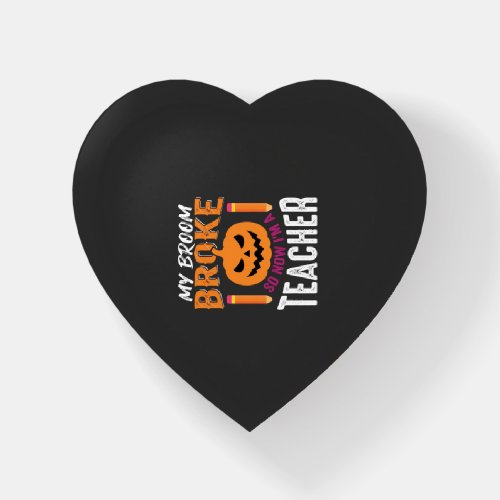 Halloween Teacher Broom Broke Pumpkin Design Paperweight