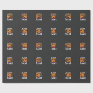 Halloween Teacher Broom Broke Pumpkin Design Wrapping Paper
