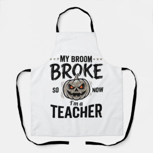 Halloween Teacher Broom Broke Vintage Pumpkin Desi Apron