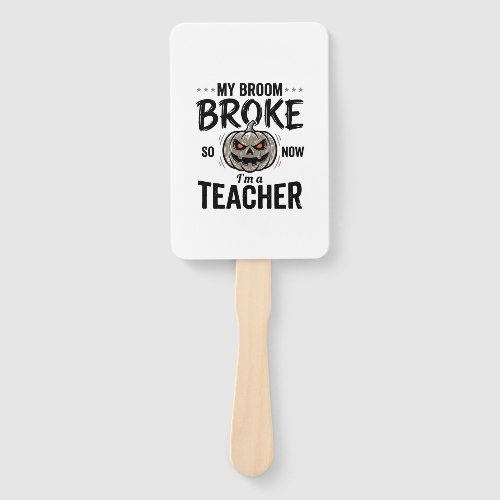Halloween Teacher Broom Broke Vintage Pumpkin Desi Hand Fan