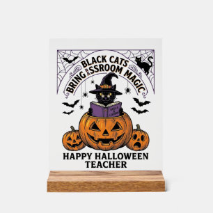 Halloween Teacher Cat Vintage Pumpkin Classroom Ma Acrylic Sign