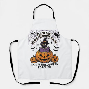 Halloween Teacher Cat Vintage Pumpkin Classroom Ma Apron
