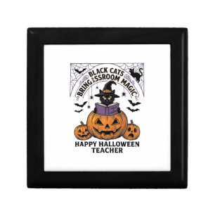 Halloween Teacher Cat Vintage Pumpkin Classroom Ma Gift Box