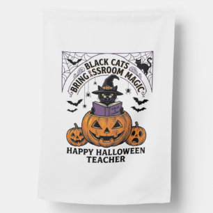 Halloween Teacher Cat Vintage Pumpkin Classroom Ma House Flag