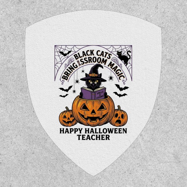 Halloween Teacher Cat Vintage Pumpkin Classroom Ma Patch (Front)