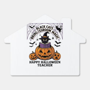 Halloween Teacher Cat Vintage Pumpkin Classroom Ma Sign