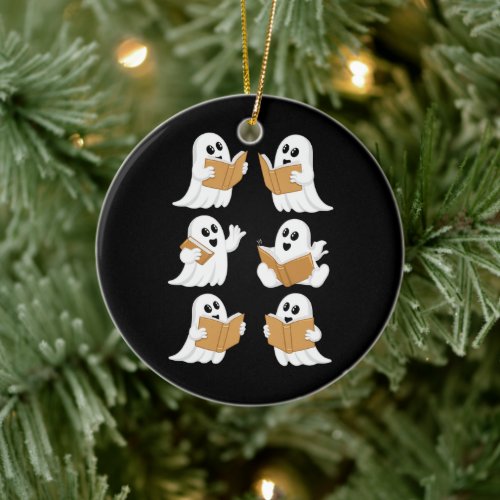 Halloween Teacher Ghost Reading Books Librarian Ceramic Ornament