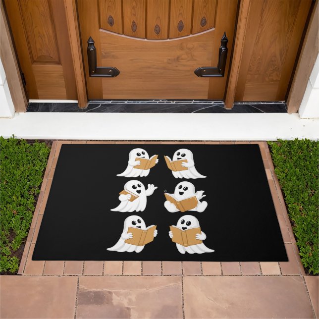 Halloween Teacher Ghost Reading Books Librarian Doormat (Outdoor)
