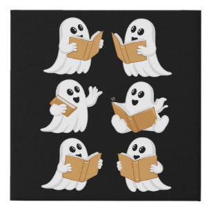Halloween Teacher Ghost Reading Books Librarian Faux Canvas Print