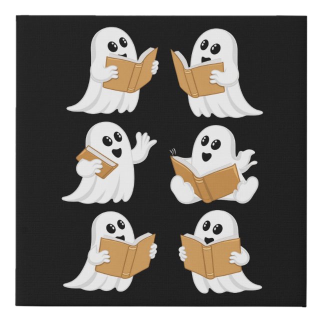 Halloween Teacher Ghost Reading Books Librarian Faux Canvas Print (Front)