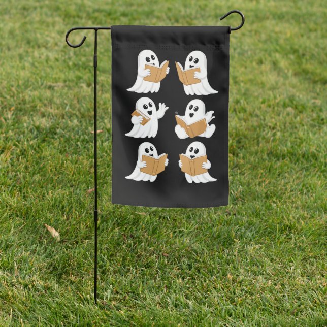 Halloween Teacher Ghost Reading Books Librarian Garden Flag (In SItu)