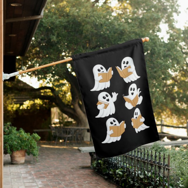 Halloween Teacher Ghost Reading Books Librarian House Flag (In SItu)