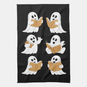 Halloween Teacher Ghost Reading Books Librarian Kitchen Towel