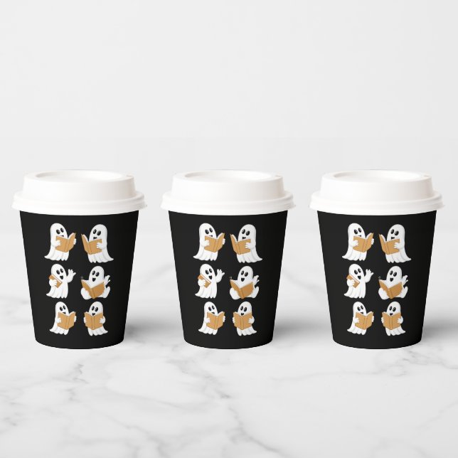 Halloween Teacher Ghost Reading Books Librarian Paper Cups (Multi)