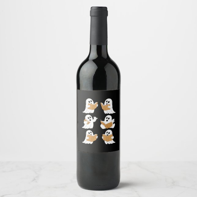 Halloween Teacher Ghost Reading Books Librarian Wine Label (Front)