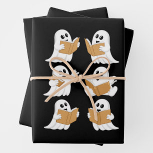 Halloween Teacher Ghost Reading Books Librarian Wrapping Paper Sheets