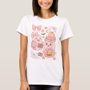 Halloween Teacher Ghosts Books Apple Pumpkin T-Shirt