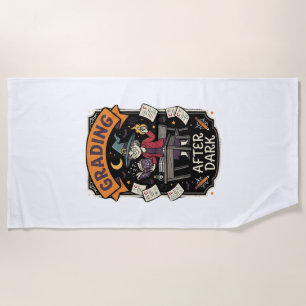 Halloween Teacher Grading After Dark Beach Towel