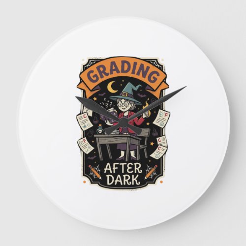 Halloween Teacher Grading After Dark Large Clock