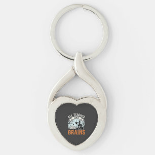 Halloween Teacher Love Brains Haunted Classroom Keychain