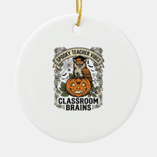 Halloween Teacher Pumpkin Owl Vintage School Shirt Ceramic Ornament