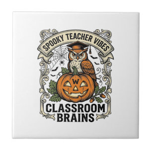 Halloween Teacher Pumpkin Owl Vintage School Shirt Ceramic Tile