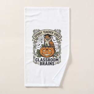 Halloween Teacher Pumpkin Owl Vintage School Shirt Hand Towel