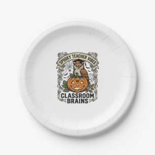Halloween Teacher Pumpkin Owl Vintage School Shirt Paper Plates