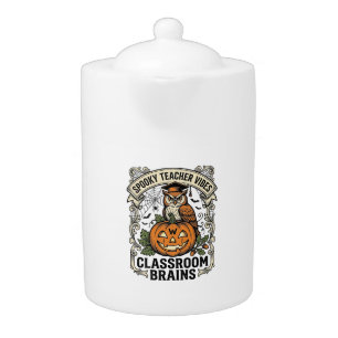 Halloween Teacher Pumpkin Owl Vintage School Shirt Teapot
