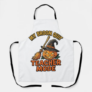 Halloween Teacher Shirt Funny Broom Trouble Design Apron