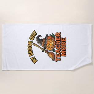 Halloween Teacher Shirt Funny Broom Trouble Design Beach Towel