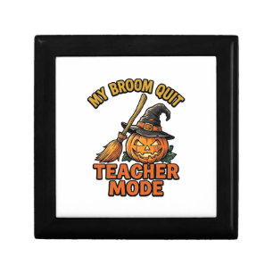 Halloween Teacher Shirt Funny Broom Trouble Design Gift Box