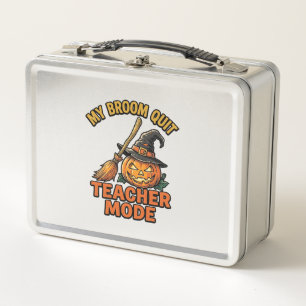 Halloween Teacher Shirt Funny Broom Trouble Design Metal Lunch Box