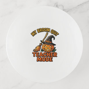 Halloween Teacher Shirt Funny Broom Trouble Design Trinket Tray