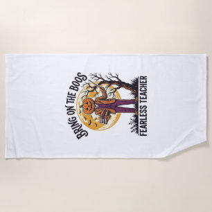 Halloween Teacher Shirt Vintage Engraving Pumpkin Beach Towel
