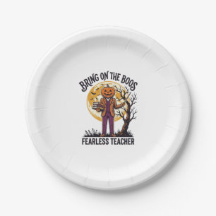 Halloween Teacher Shirt Vintage Engraving Pumpkin Paper Plates