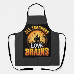 Halloween Teacher Zombie Brains Horror Moon Design Apron