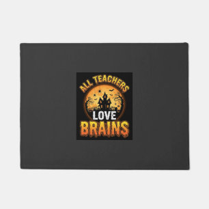 Halloween Teacher Zombie Brains Horror Moon Design Doormat
