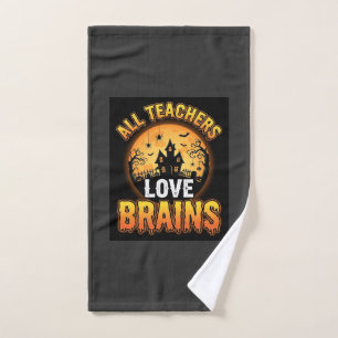Halloween Teacher Zombie Brains Horror Moon Design Hand Towel