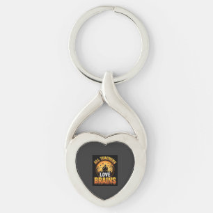 Halloween Teacher Zombie Brains Horror Moon Design Keychain