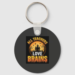 Halloween Teacher Zombie Brains Horror Moon Design Keychain