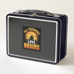 Halloween Teacher Zombie Brains Horror Moon Design Metal Lunch Box